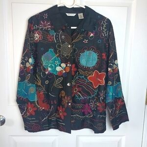 Laura Ashley 100% Silk Embroidered Floral Button Up Blouse Size Women’s Medium
